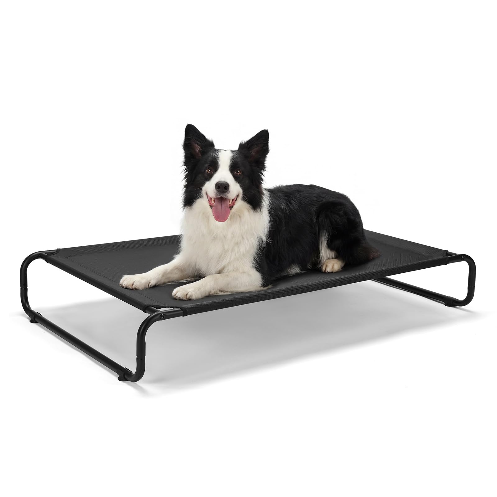 Veehoo Cooling Elevated Dog Bed, Outdoor Dog Bed for Large Dogs, Raised Dog Cot with Thickened Frame, Durable Teslin Mesh & Anti-Slip Rubber Feet, Pet Hammock for Indoor or Camping, 41" x 26", Black