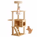 Cat Tree & Litter Box Enclosure,Modern All-in-one Indoor Cats Tower with Large Platform, Cat Condo with Wood House, Food Station, Hammocks (45.8“)