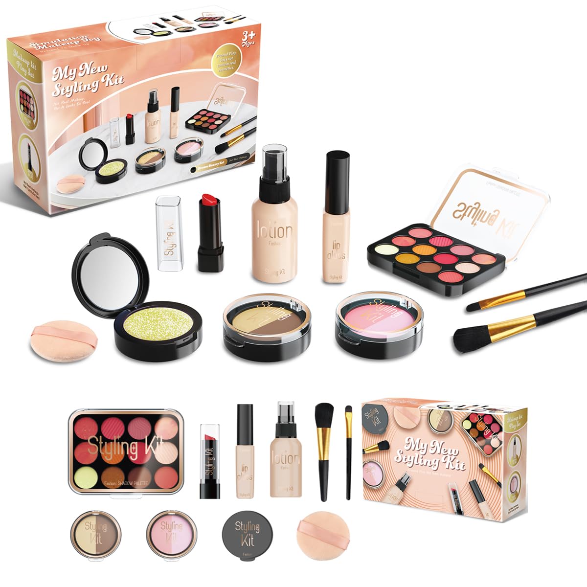Makeup Kits Play Set, Pretend Makeup Toys for Girls Gifts 3+ Years Old (Not Contains Real Cosmetics) (Black)