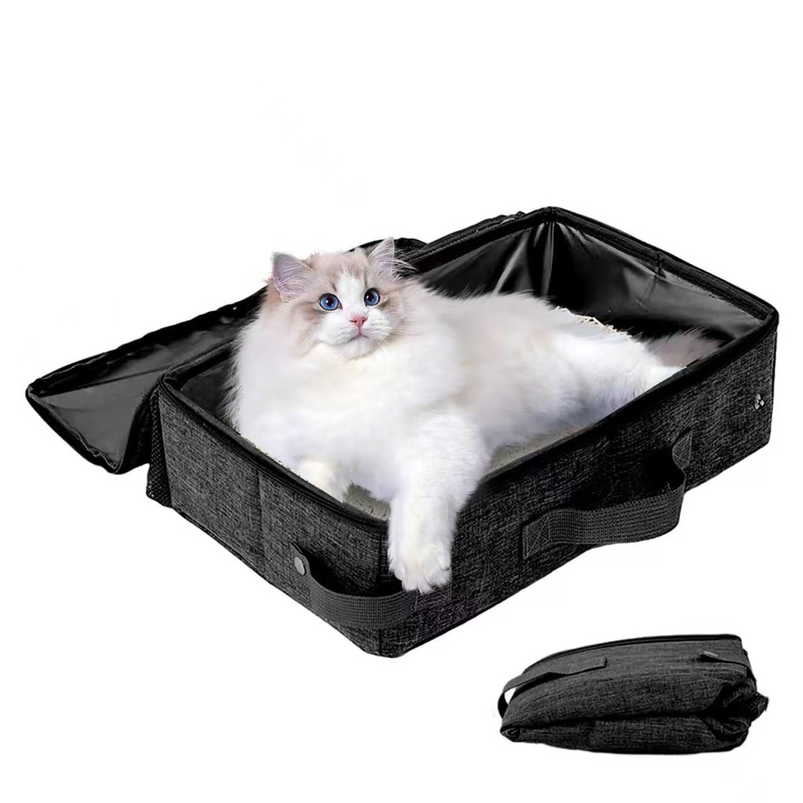 Portable Cat Litter Box with Lid, 16 * 12 * 6 inches Foldable Travel Litter Box for Cats, Lightweight & Easy to take, Cat Essentials for Outdoor Traveling