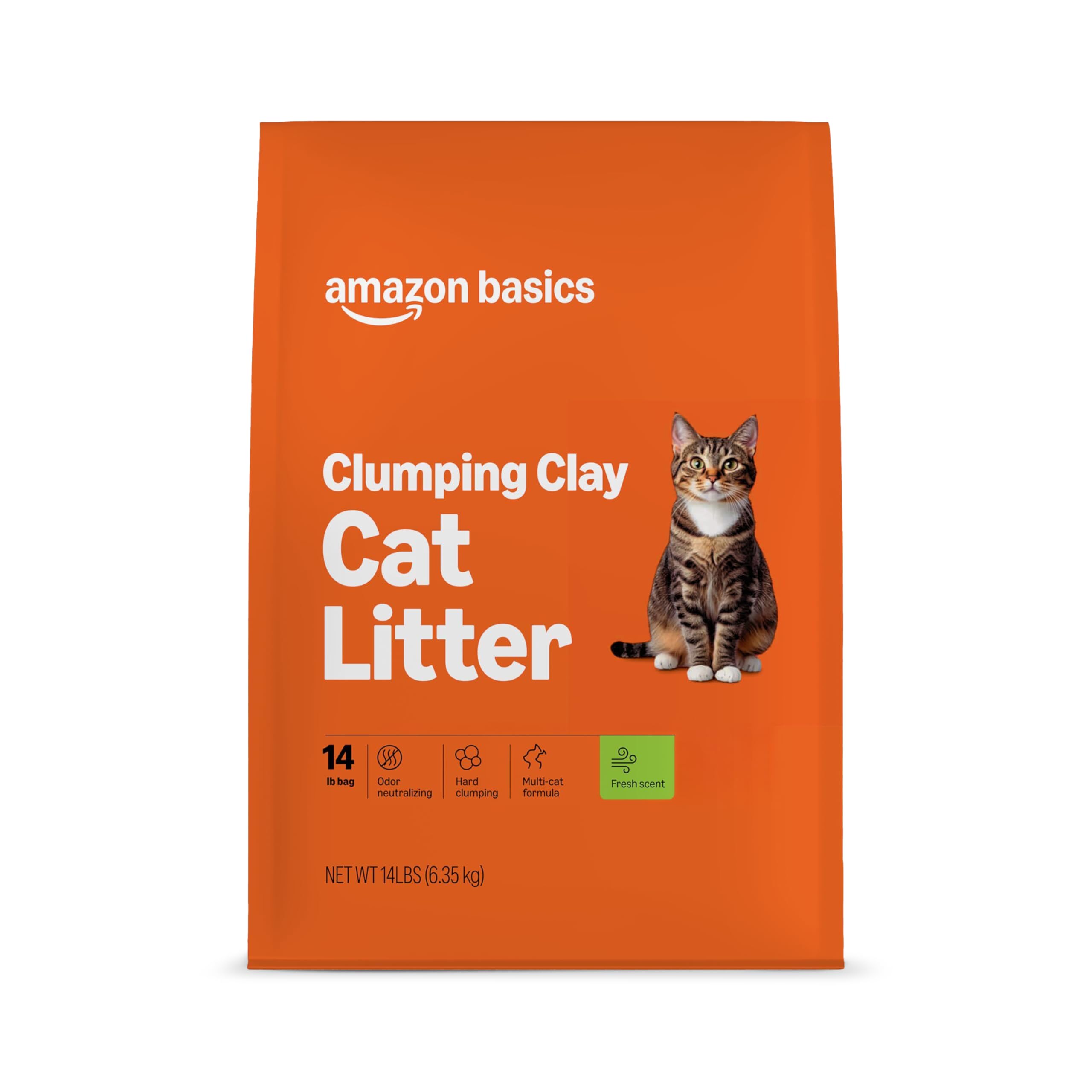 Amazon Basics Clumping Cat Litter, Fresh Scent, Hard Clumping Formula - 14 lb Bag