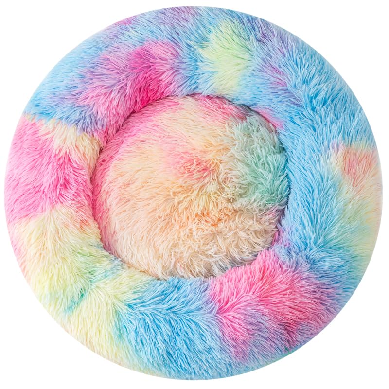 Donut Cat Bed Dog Bed Plush Faux Fur Fluffy Non-Slip Soft Indoor Cozy Supportive Bolster for Puppy and Pet Cat Cushion Rabbit Pillow for 3KG