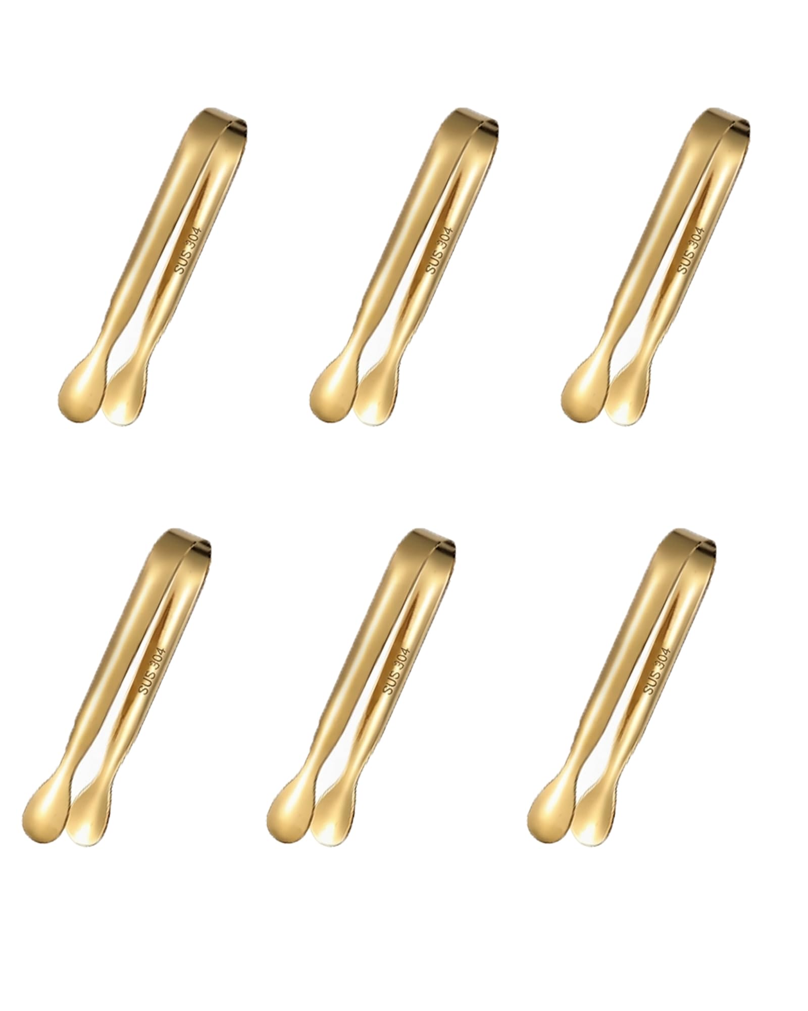 6 PCS Gold Sugar Tongs Set – 304 Stainless Steel Mini Tongs for Tea Parties, Desserts & Sugar Cubes | Elegant, Dishwasher Safe, Rounded Edges