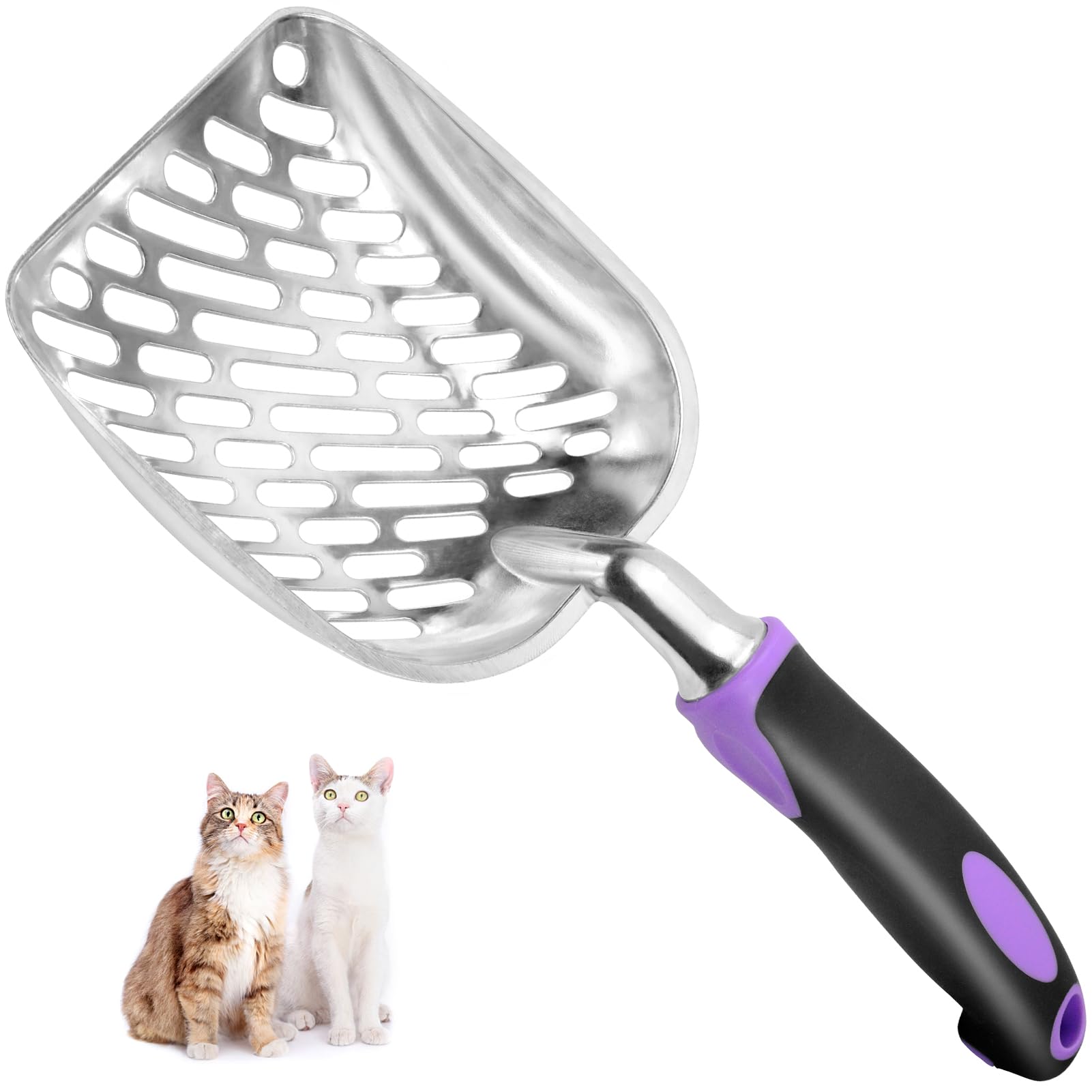 Cat Litter Scoop-Metal Cat Scooper-Long Handle Scoop,Cat Scooper-Poop Sifting-Mesh Shovel-Suitable for Cat Litter Box (Purple)