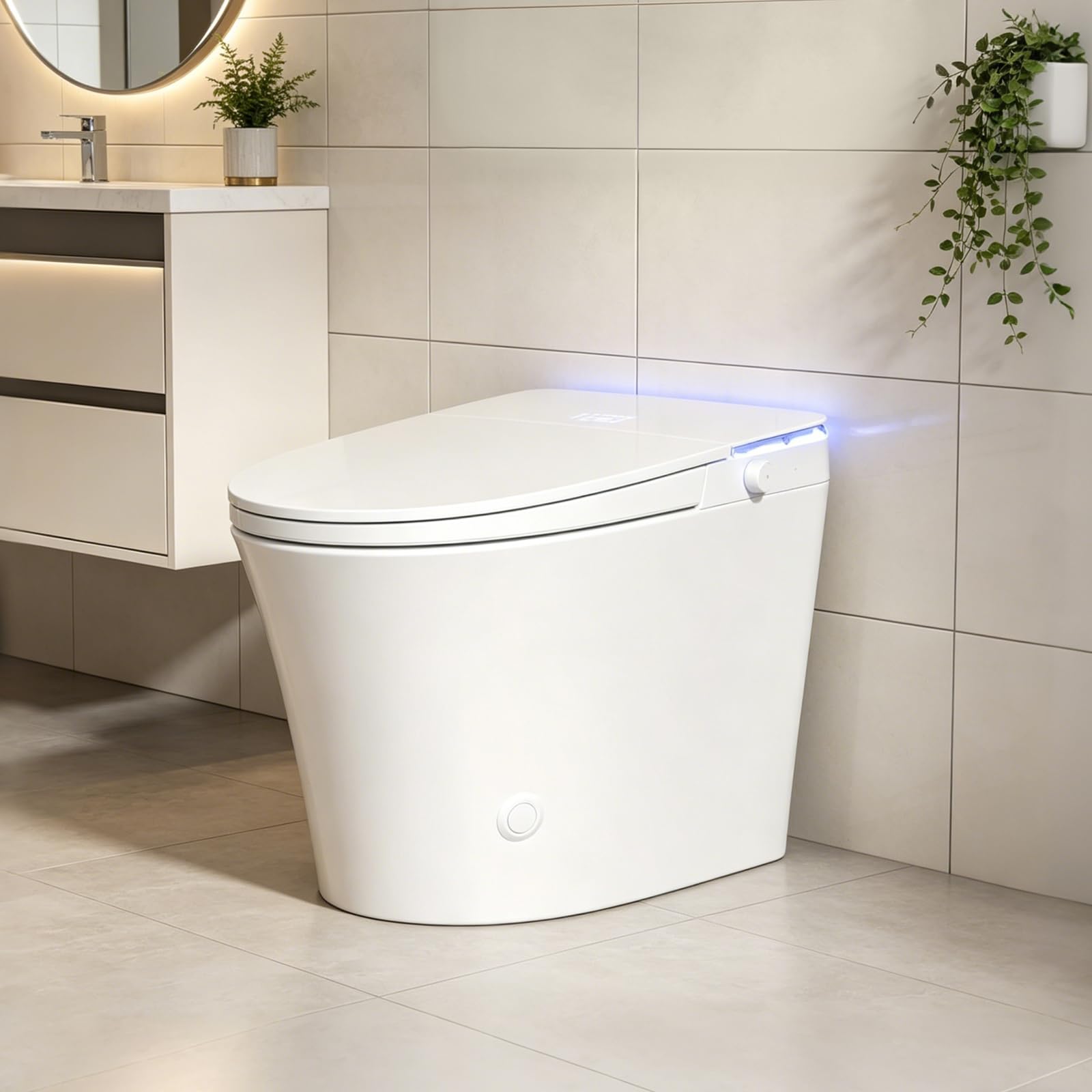 Smart Toilet with Auto Open/Close Lid - Warm Water Bidet, ADA Comfort Height Heated Seat, Dryer, Night Light, Foam Shield, Dual Auto Flush, Foot Sensor, Modern Elongated One-Piece Toilet