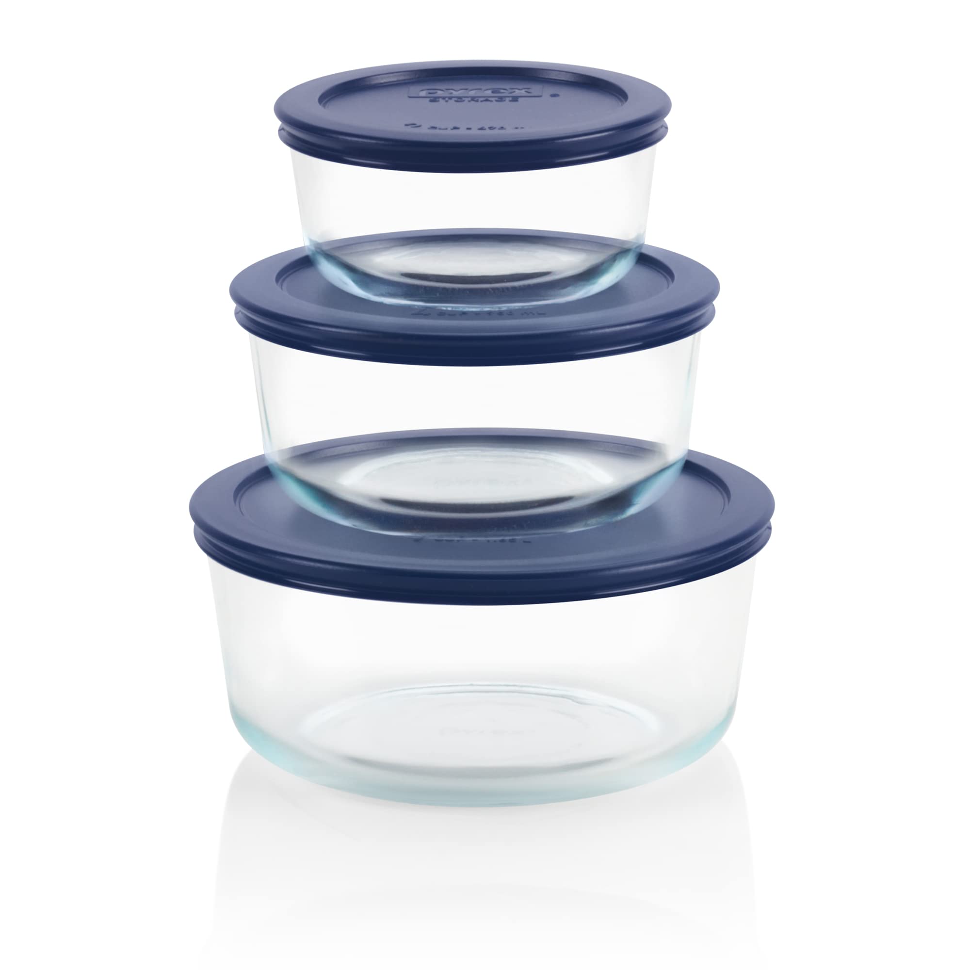 Pyrex Simply Store (3-Pack) Glass Food Storage Containers Set, (2, 4 & 7 Cup) Meal Prep Containers With Plastic BPA-Free Lids, Dishwasher & Microwave Safe