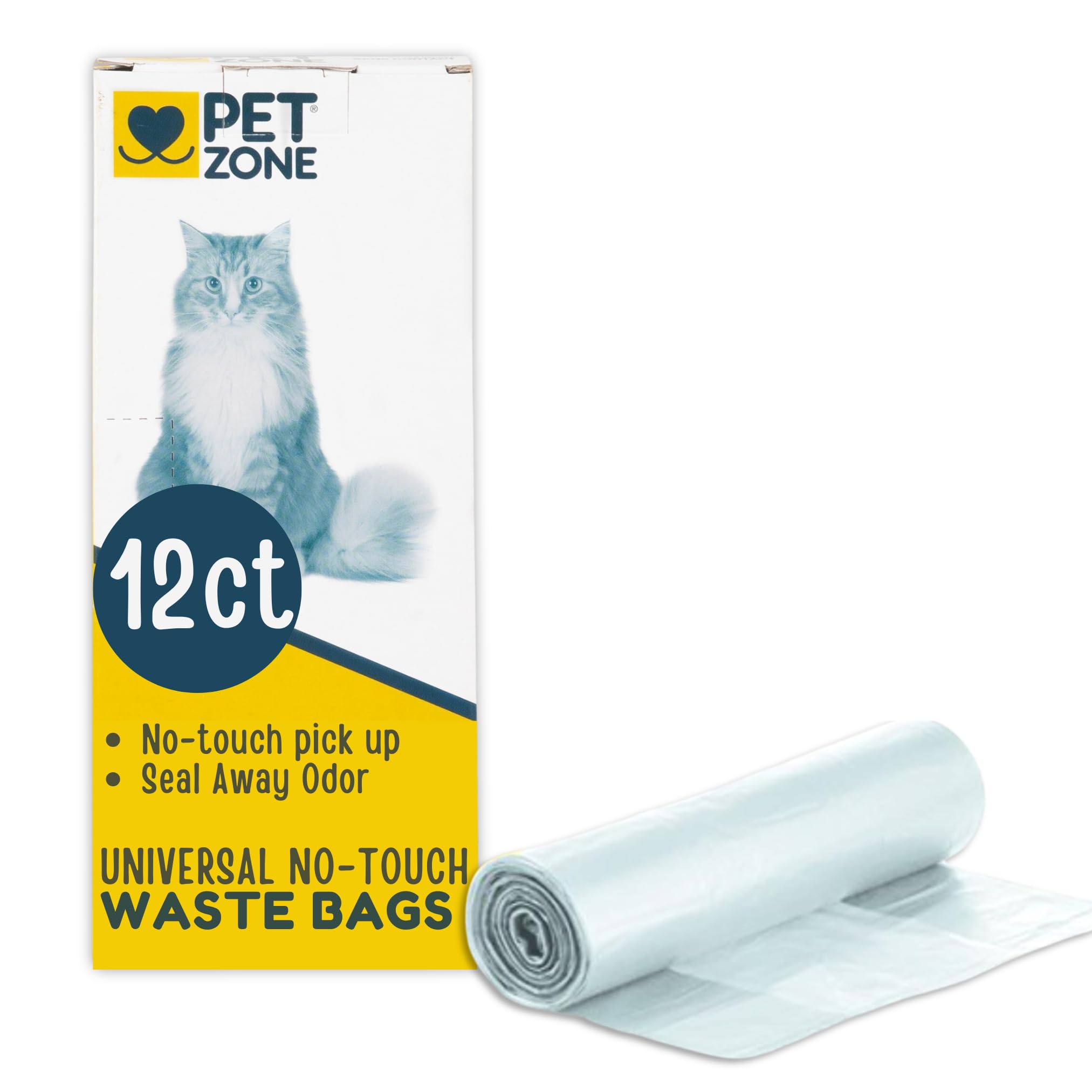 Pet Zone Universal No-Touch Cat Litter Bags & Waste Bag (Pet Waste Bag Great for Cat Litter Boxes) 12 Pack