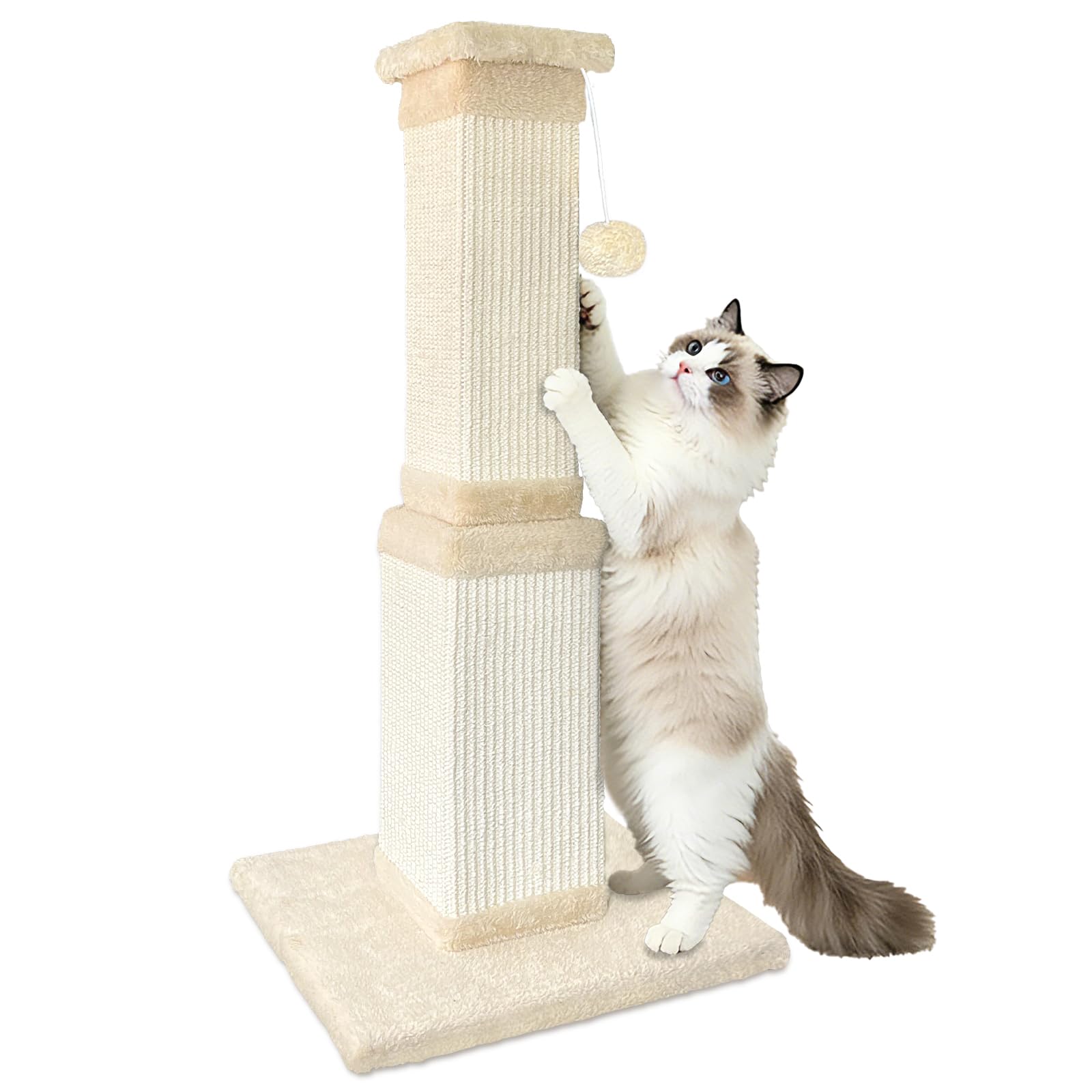 Cat Scratching Post for Large Cats, Cat Scratcher for Indoor Cats Adults, Sturdy Sisal Scratch Post to Protect Furniture, 32 Inch, Beige