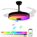 48 Inch Retractable Ceiling Fans with Lights, RGB Ceiling Fan with Remote Control,Speaker, Dimmable, 6 Speed Reversible Smart Ceiling Fans for Living Room Bedroom