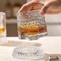360° Rotating Whiskey Glass Spinning Crystal Bourbon Tumbler Old Fashioned Scotch Glasses Gift (No LED,Style 4)