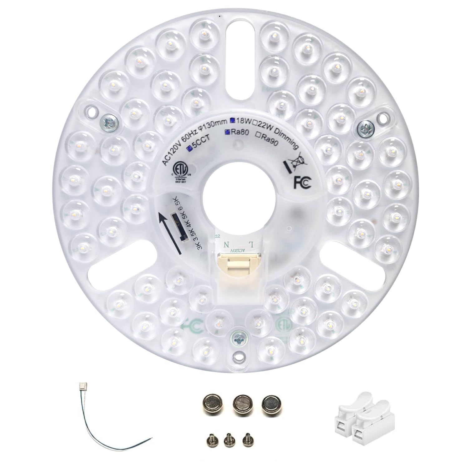 5" LED Ceiling Fan Light Retrofit Kit,18W,5CCT 3000K/3500K/4000K/5000K/6000K Adjustable,120VAC ETL Light Kit for Ceiling Fan