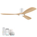 Livory 52” Wood Smart Flush Mount Ceiling Fans with Lights and Remote,Quiet DC Motor,Outdoor Indoor Ultra Low Profile Ceiling Fan works with Alexa WIFI APP,Modern White Ceiling Fan for Bedroom Patio