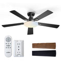 addlon Ceiling Fans with Lights, 52 inch Flush Mount Ceiling fan with Remote Control, Wall Remote, Reversible, 3CCT, Dimmable, Noiseless DC Motor, Black Low Profile Ceiling Fan for Bedroom, Farmhouse