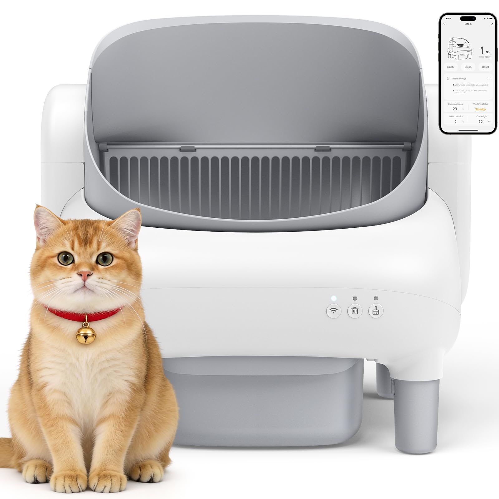 Automatic Cat Litter Box,Self Cleaning Litter Box for Multiple Cats with Open Top Design,App Control and Safety Protection,Ultra-Quiet,Easy Setup,Light Gray