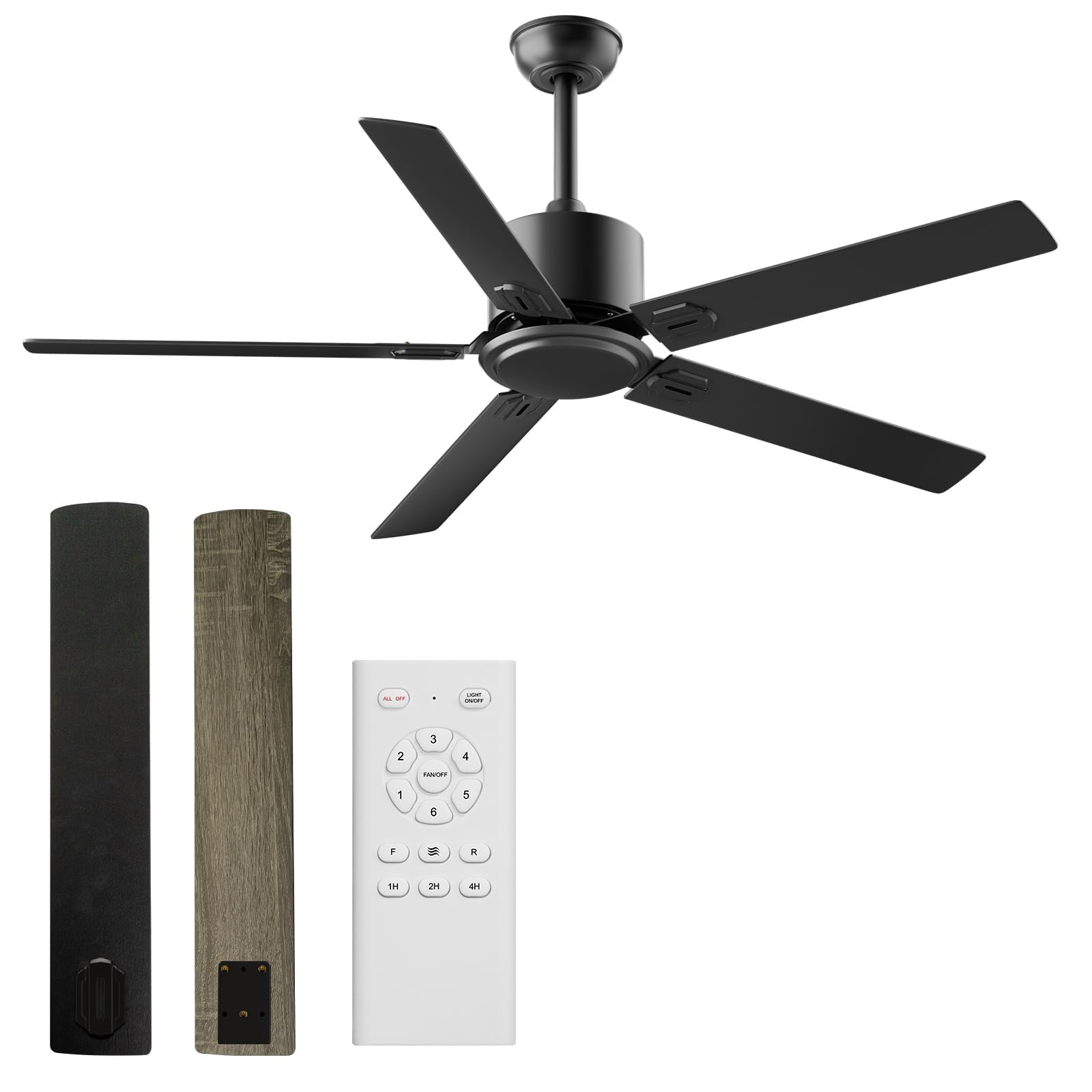 Obabala Outdoor Ceiling Fan No Light, 42 Inch Black Modern Ceiling Fan Without Light, Dual Finish 5 Blades,6 Speed, Reversible Quiet DC Motor for Patios, Garage, Bedroom, Porch