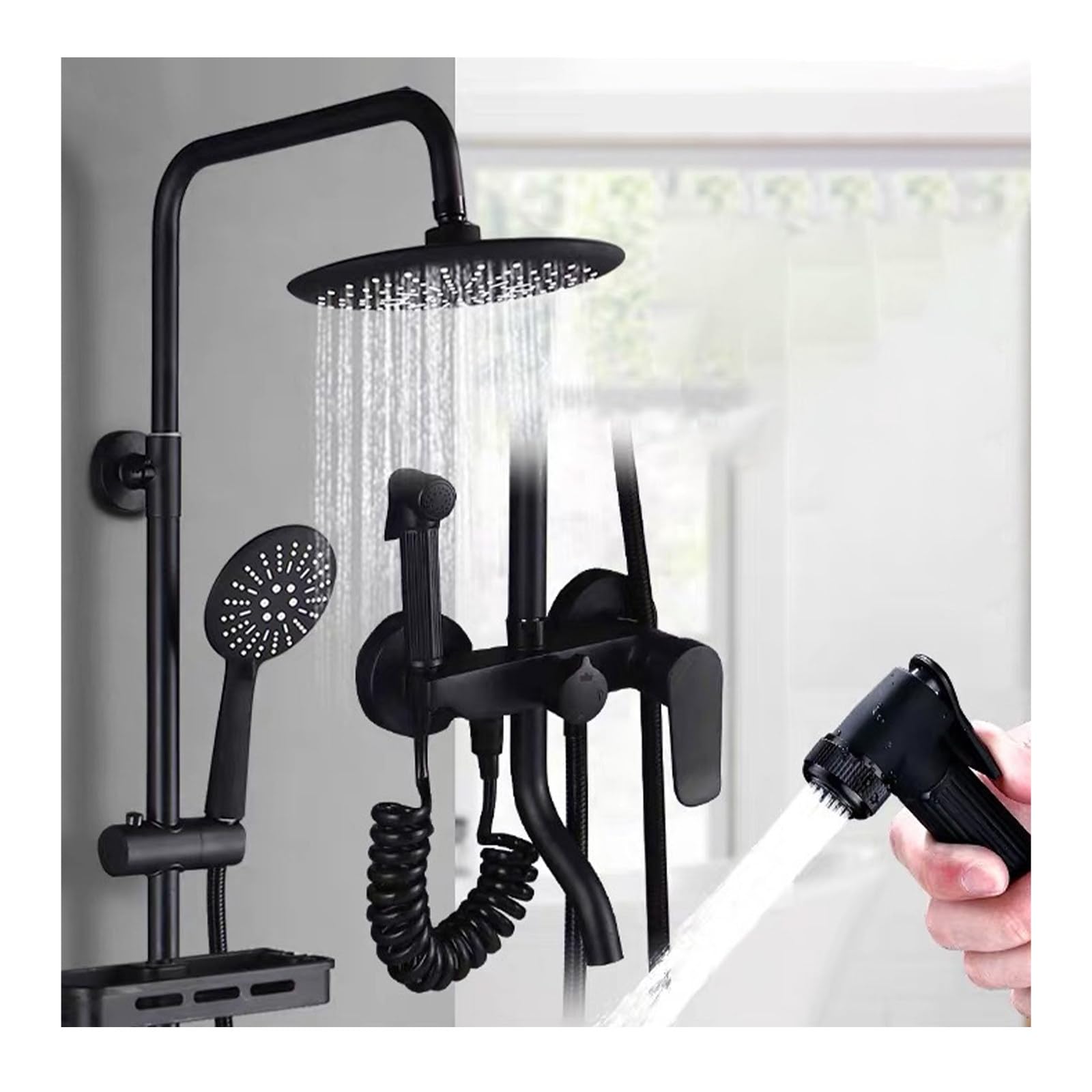 4-Function Shower System Tub Spout, Wall Mounted Shower Faucet Set with Rain Shower Head and Handheld,Bidet Sprayer,Shower Fixture Set for Bathroom