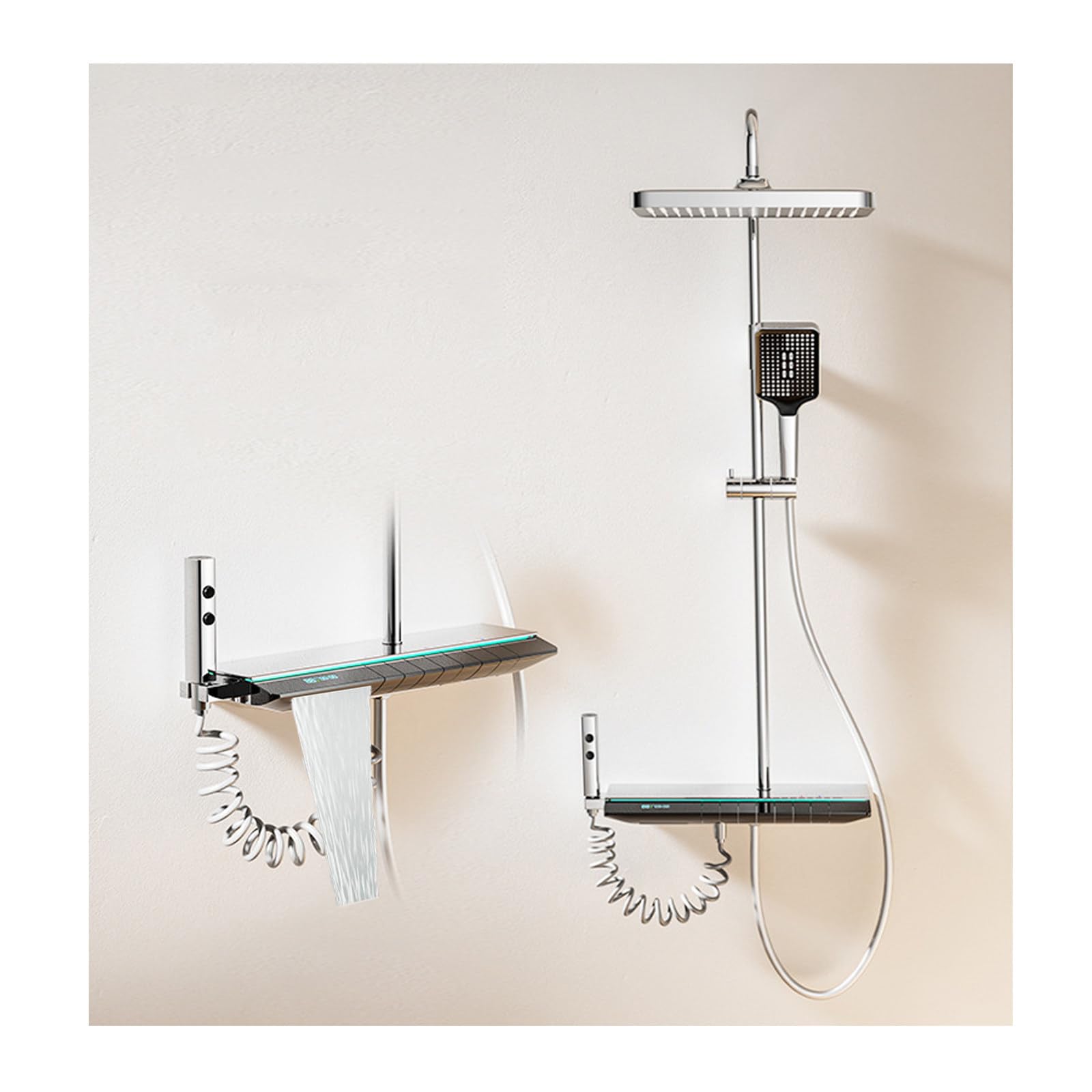 Bathroom Shower Faucet Set, Digital Display Shower System 4 Function Shower Fixtures Shower Kit with 3 Modes Handheld Shower Head, 2 Modes Bidet Sprayer, Waterfall Bathtub Faucet