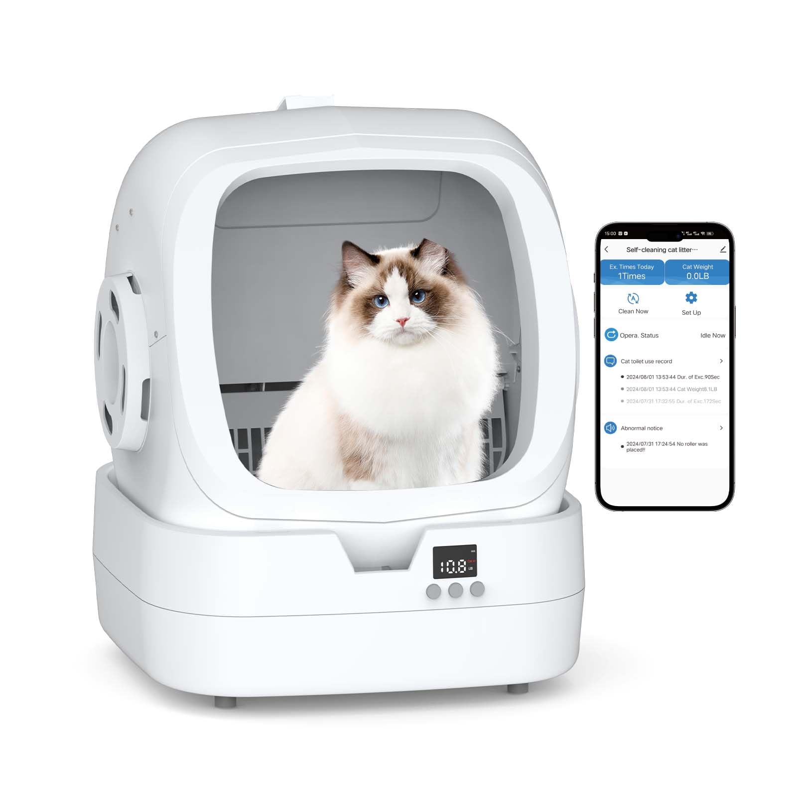 Mintakawa Automatic Cat Litter Box Self Cleaning - APP Control and Weight Monitoring - Ultra-Quiet, Suitable for Medium Cats and Kittens, Safe Anti-Pinch Litter Box (Assembly Required) - White