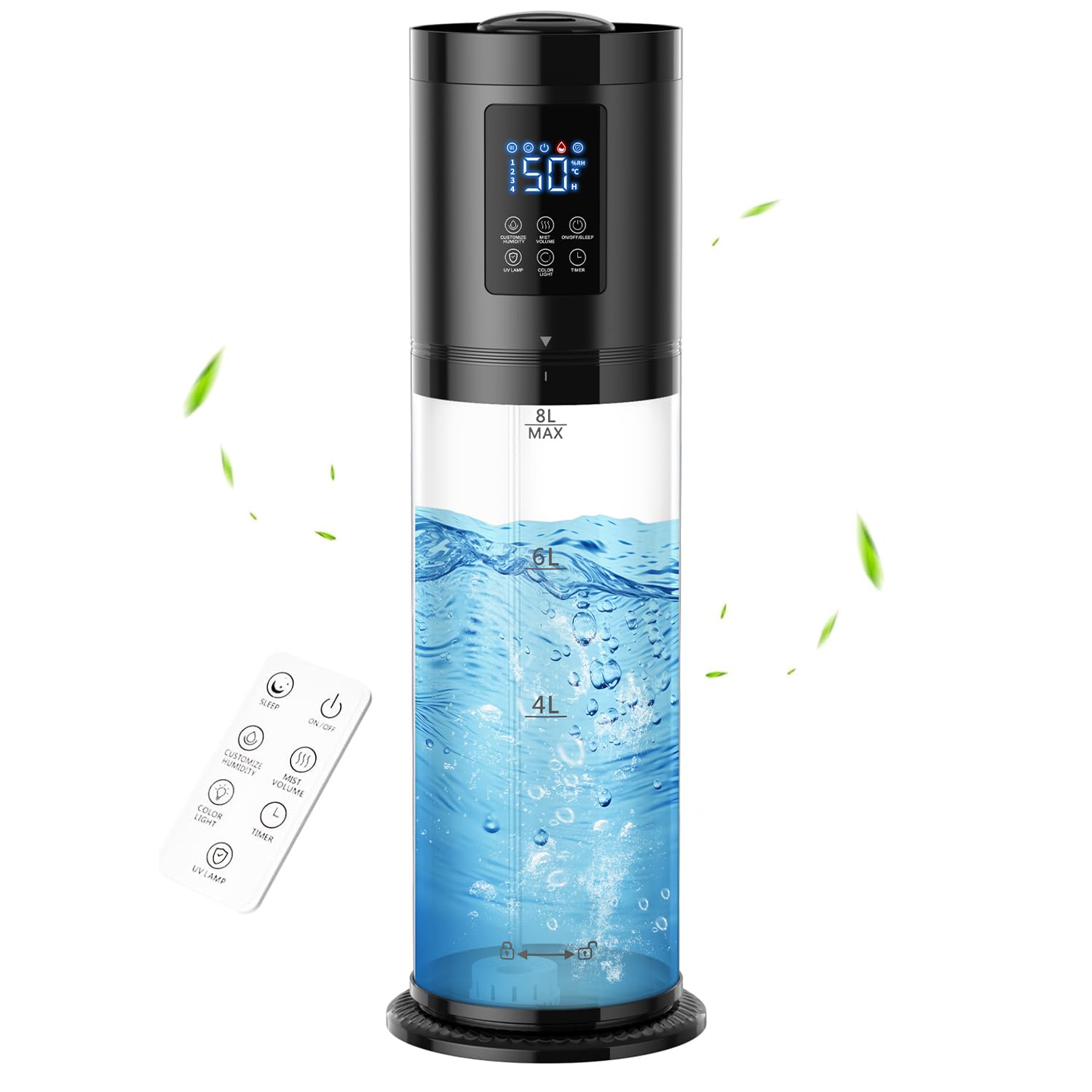 8L Humidifiers for Bedroom, 30dB Quiet, 500ft² Coverage, 60H Runtime, Top Fill, 3-in-1 Humidifier Large Room & Essential Oil Diffuser & Ambient Light, Sleep Mode, 16H Timer, Auto Shutoff Protection
