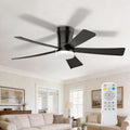 42 Inch Ceiling Fan with Light and Remote Control, Low Profile Flush Mount Ceiling Fan, Quiet Reversible DC Motor, 3CCT Dimmable, Black Ceiling Fan for Bedroom Indoor Outdoor