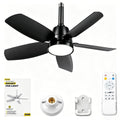 NWOP 28 Inch Socket Fan Light with Remote, 6 Speeds & 3 Colors Screw in Ceiling Fan, E26/E27 Light Socket Fan with Reversible Motor, Dimmable 3000K-6500K Socket Fan for Bedroom Kitchen Garage, Black