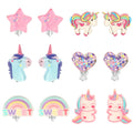 PinkSheep Clip On Earrings for Little Girls, Bling Rainbow Earrings for Kids Party Favor