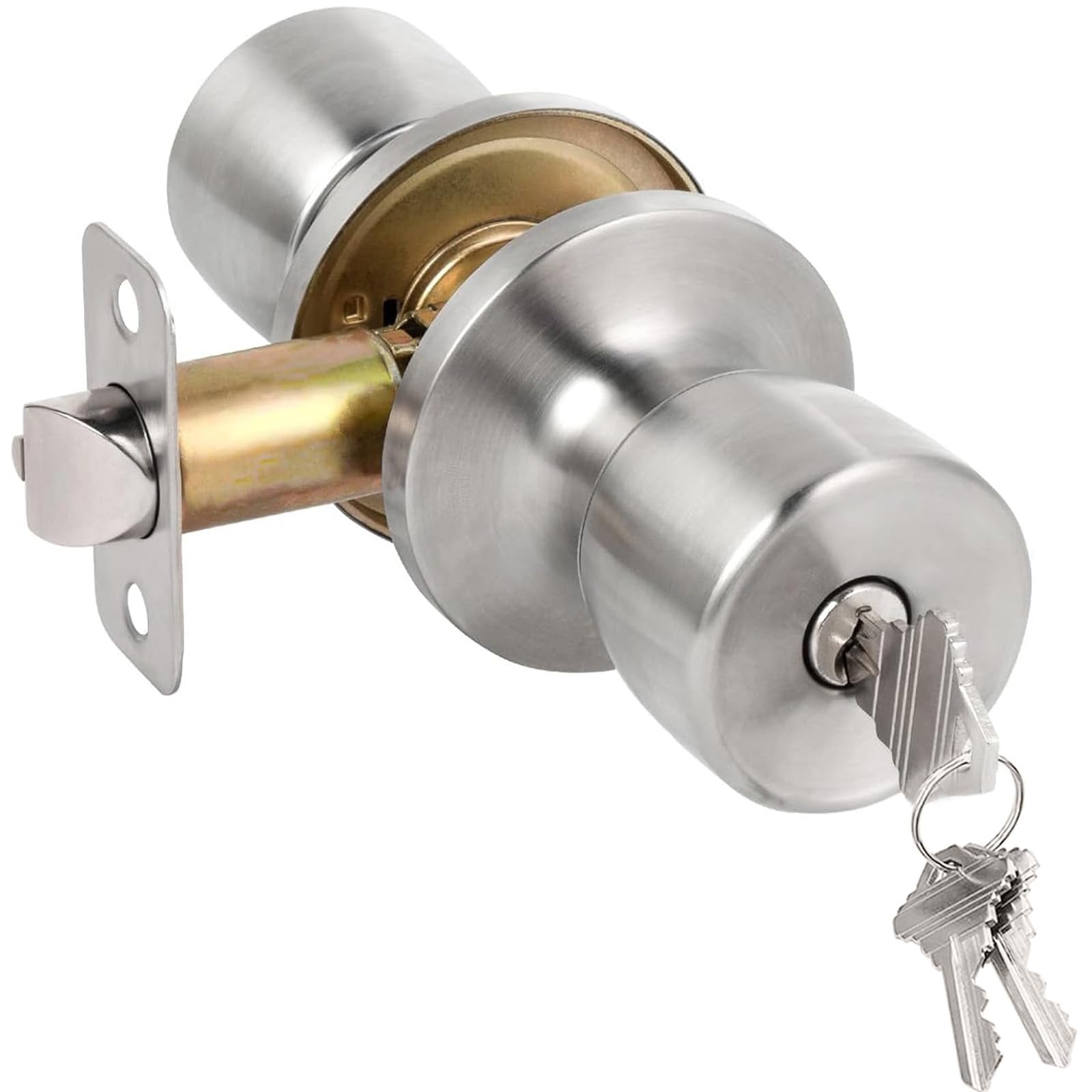HOSOM Door Knob with Lock and Key, Keyed Entry Door Knob, Exterior and Interior Door Lock for Front Door Commercial and Residential Area, Entry Door Handle for Bedroom and Bathroom, Satin Nickel