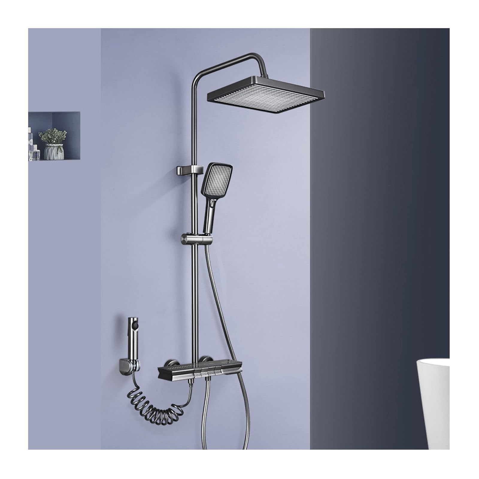 Thermostatic Shower System, Bathroom Shower Faucet Set Digital Display Shower Fixtures Wall Mounted Shower Kit with Valve and Rain Shower Head, Handheld Shower Head, Tub Spout, Bidet Sprayer