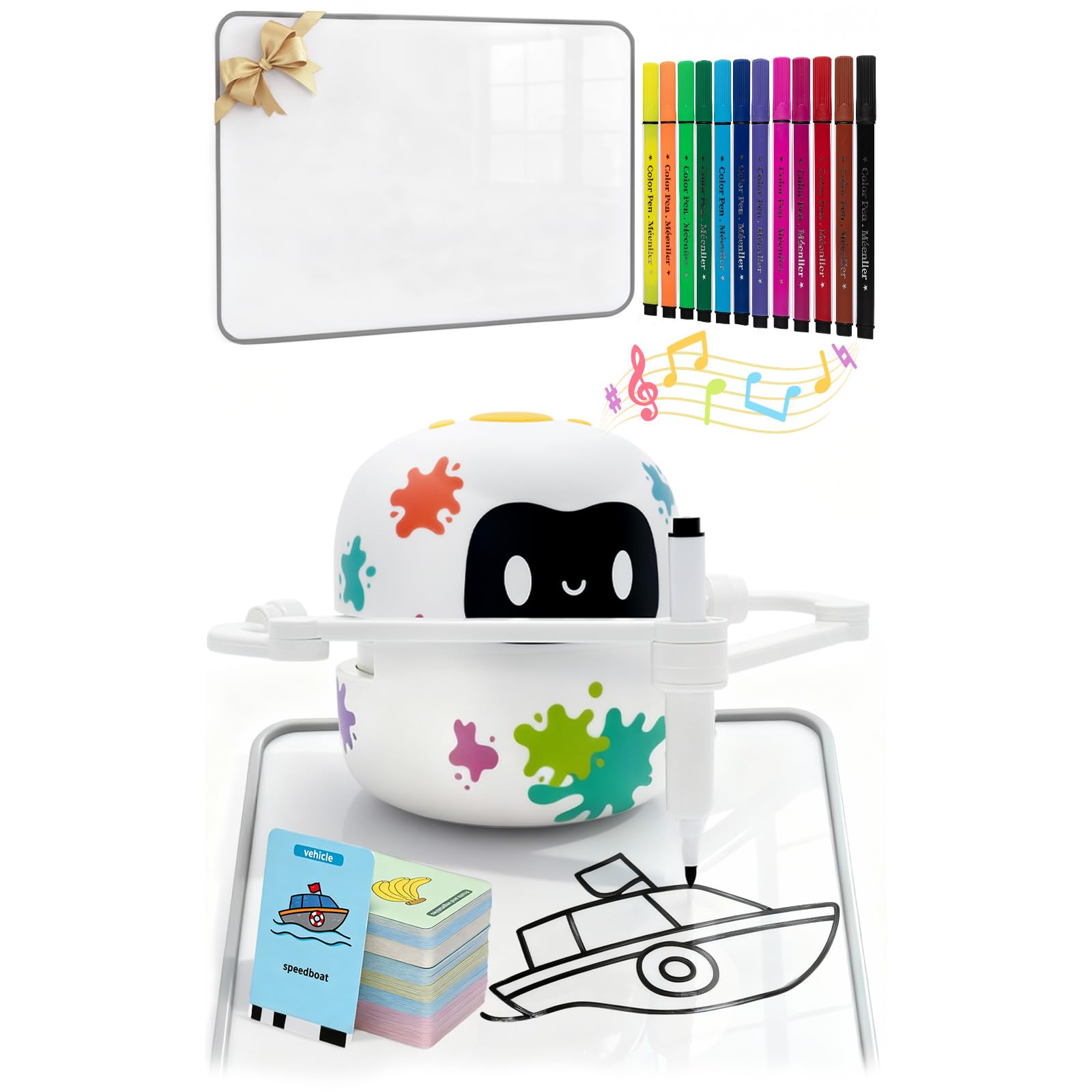 Mewaii Drawing Robot for Kids with 150 Cards & Erasable Board, Educational Drawing Machine with Voice Guidance Music 12 ColorPens Montessori Painting Learning Toys Birthday Gift for Boys Girls Age 5-8