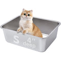 Stainless Steel Litter Box, 4IN Deep Cat Litter for Small Cats, Metal Litter Box Low Sided, No Smell, Non Stick, Easy Clean, Odor Proof, Indoor Outdoor