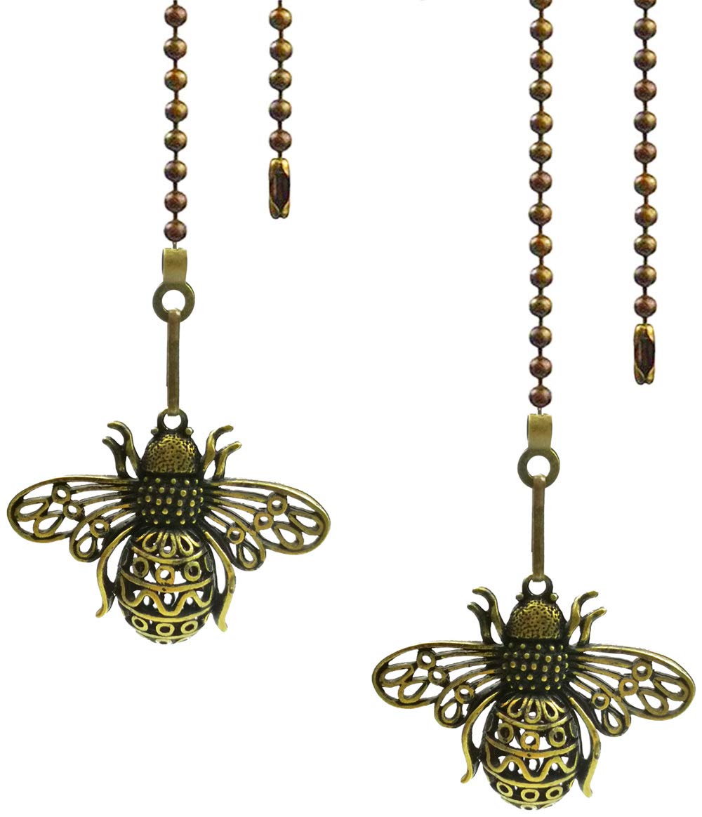 2Pcs Queen Bee Ceiling Fan Pull Chain Extender with Connector, 12" | Vintage, Durable Alloy, For Indoor, Cut-To-Length Adjustable, Easy Install, Ball Connector Included, For Fan, Light, Lamp
