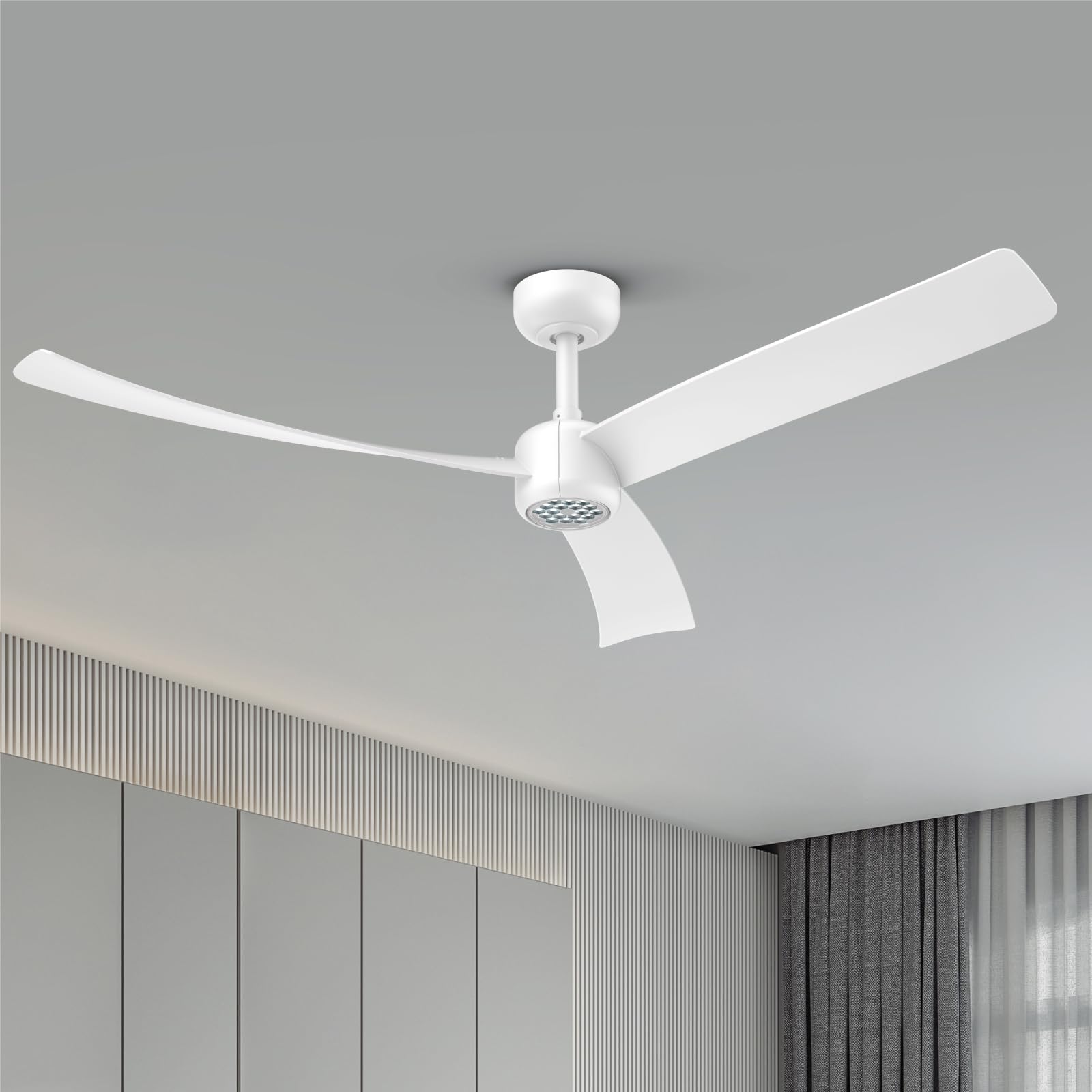 TALOYA 52 Inch Ceiling Fans with Lights Led Remote Control Low Profile Flush Mount for Living Room Bedroom Outdoor Patio,DC Motor,Reversible,Dimmable,Buzzer ON/Off,White