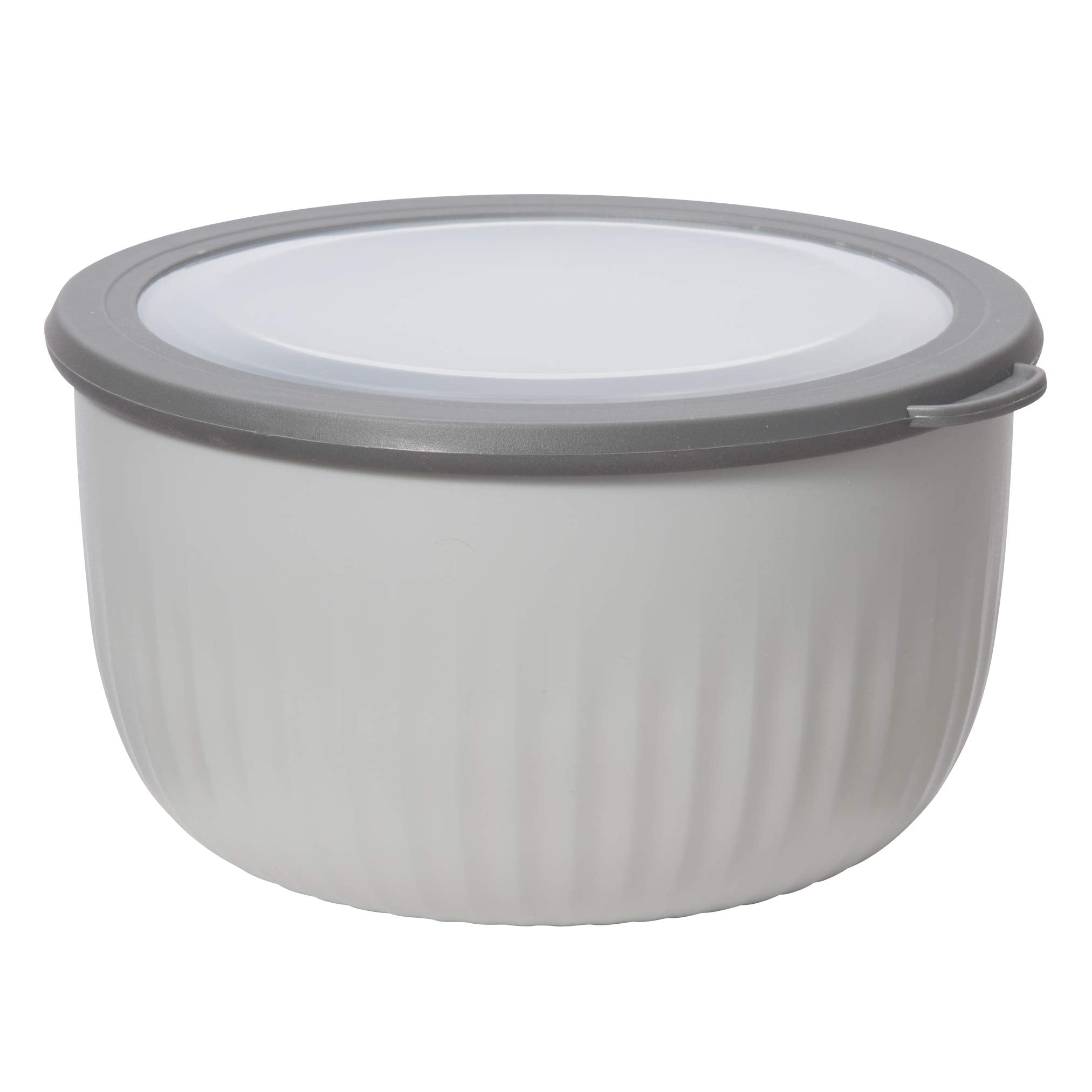 Oggi Prep, Store & Serve Plastic Bowl w/See-Thru Lid- Dishwasher, Microwave & Freezer Safe, (4 qt) Lt Gray w/Dk Gray Lid