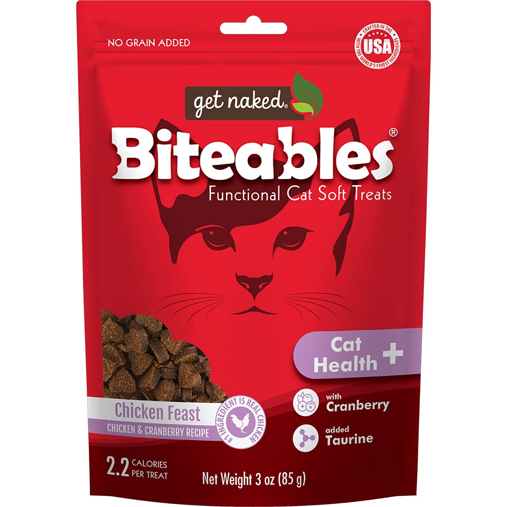 Get Naked Biteables Natural Soft Treats for Cats, Cat Health Plus, Chicken Feast Recipe, 3 oz, 1 Pouch