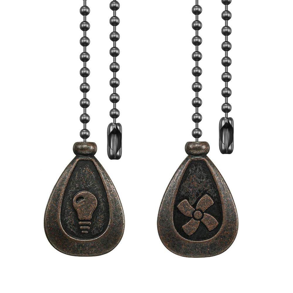 Bronze Ceiling Fan Pull Chain Set, Decorative Pull Chain Pendant Extension, 12 Inches Lighting & Fan Beaded Ball Fan Pull Chain Extender with Connector (2 Pack)