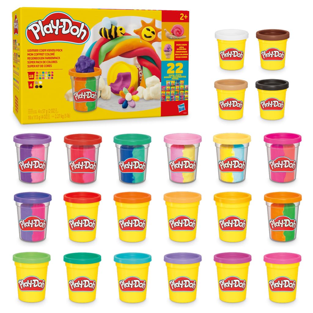 Play-Doh 22 Pack Ultimate Color Variety, Bulk Assorted Colors, 2 & 4 Ounce Modeling Compound Cans, Kids Arts & Crafts, Preschool Toys, Ages 2+ (Amazon Exclusive)