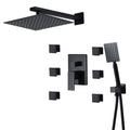 Shower Fixture, Black Rain Shower System Concealed Bathroom Rain Mixer Shower Combo Set with 10 Inches Square Shower Head, Handheld Shower, Body Jets