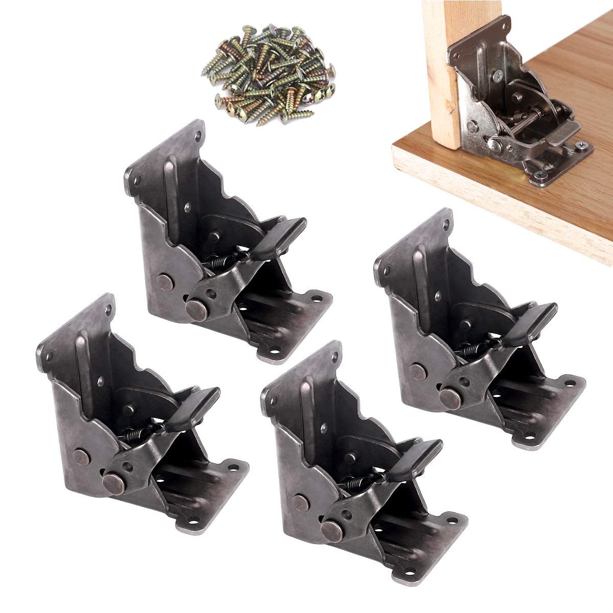 4 Pack Locking Hinge for Folding Table Brackets, Heavy Duty Folding Brackets 90 Degree Self Locking Folding Hinge for Table Legs Furniture