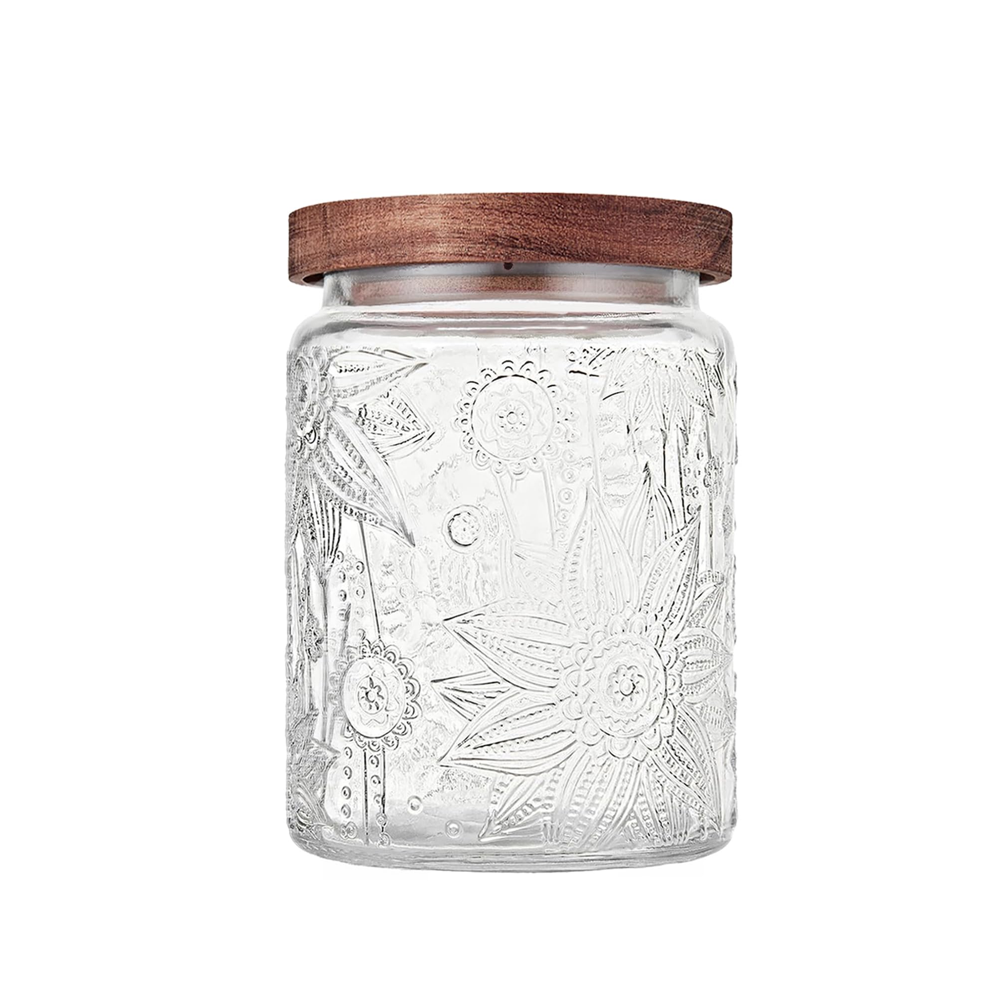 23.7 fl oz Vintage Glass Jar with Wooden Lid, Airtight Decorative Food Storage Canisters for Kitchen Counter & Pantry, Ideal for Candy, Sugar, Coffee,salt, Tea, Cereal, Flour, Oats