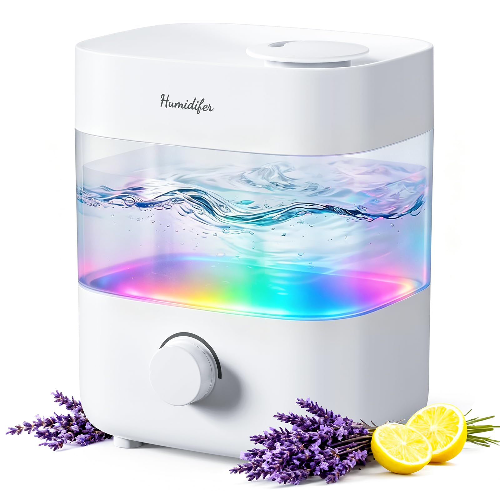 Humidifiers for Bedroom, 2L Tank for 15H, 20dB Quiet Mist Time, 7 Color Light, 360° Rotating Nozzles, Auto Shut-Off, Rotate to Adjust Mist, Top Fill Humidifier for Baby Nursery and Plant (White)