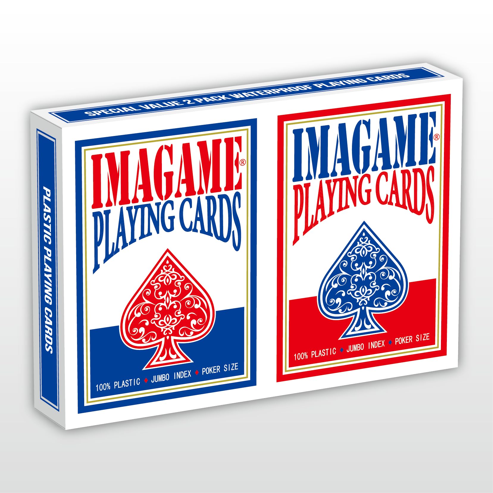 IMAGAME Plastic Playing Cards, Poker Size, Casino Quality, Jumbo Index, Waterproof & Washable, Perfect for Texas Hold’em Poker, 1 Blue Deck & 1 Red Deck