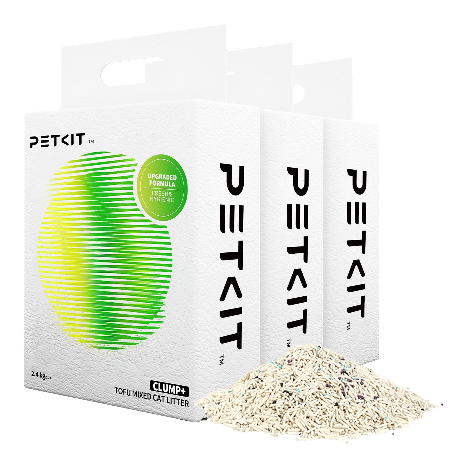 PETKIT Upgraded Clump+ Tofu Mixed Cat Litter, Water Flushable,Ultra Absorbent and Fast Drying, 100% Natural Ingredients Clumping Litter, Dust-Free Low Tracking Bentonite Litter (5.29lb×3bags)