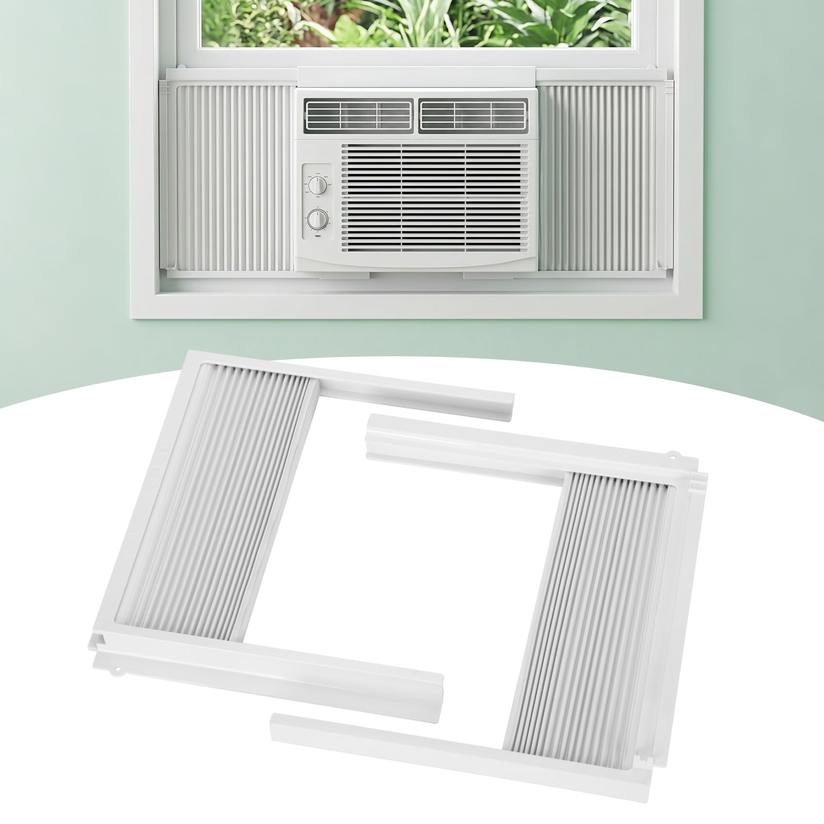 Window Air Conditioner Side Panels Fit for 8000BTU, AC Side Panels with Frame for Window Units, AC Window Unit Side Panels, Universal AC Accordion Filler, Window AC Curtain Replacement 2 Pack