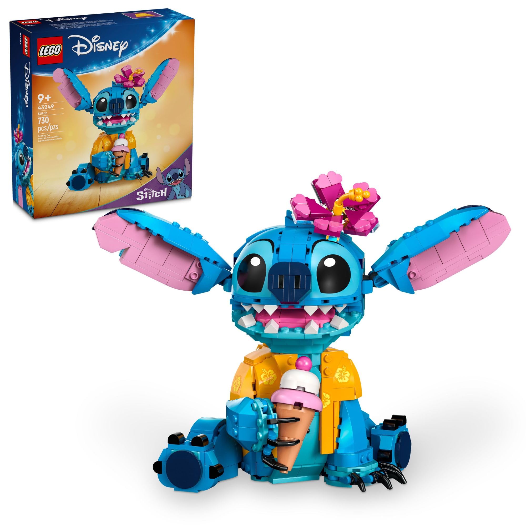LEGO Disney Stitch Toy Building Kit, Disney Toy for 9 Year Old Kids, Buildable Figure with Ice Cream Cone, Fun Gift for Girls, Boys and Lovers of The Hit Movie Lilo and Stitch, 43249
