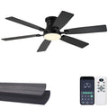 52 inch Low Profile Ceiling Fan with Light and Remote/APP Control, LED Dimmable, 3CCT, DC Reversible Motor, Modern, 6 Speeds, Black Flush Mount Ceiling Fans for Bedroom Living Room/Outdoor Use