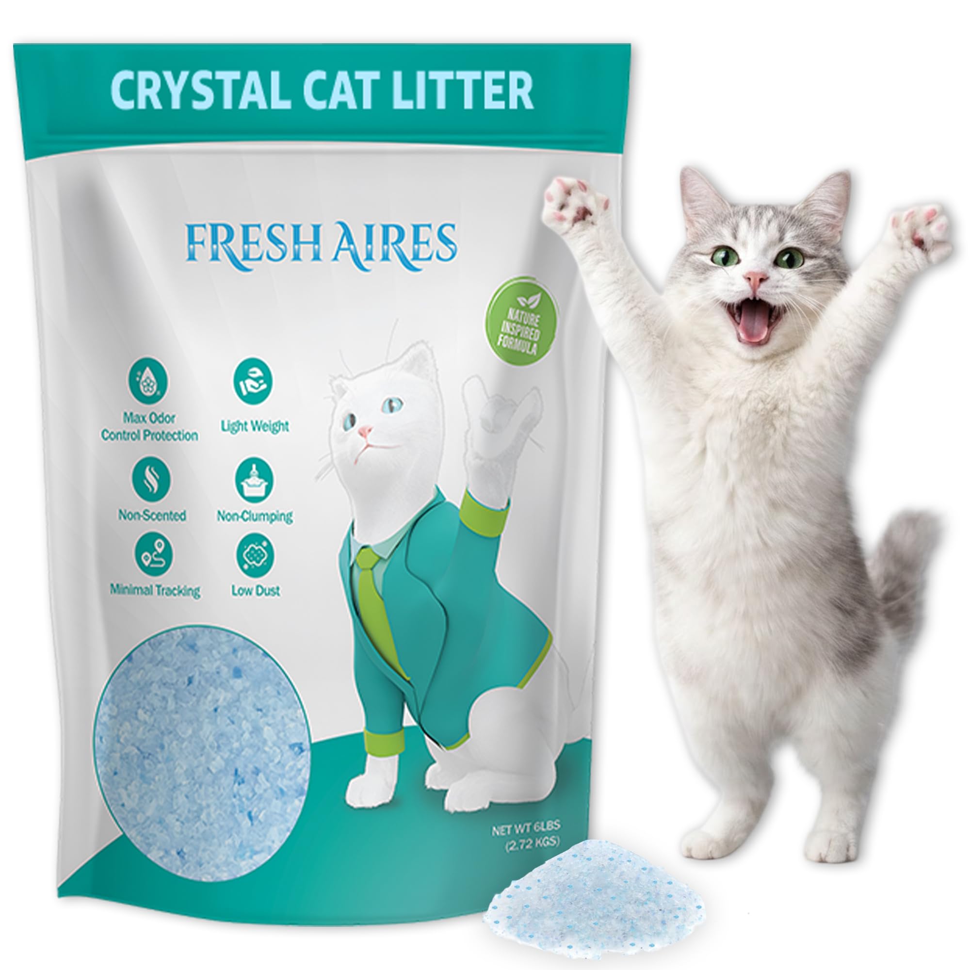 Silica Crystal Cat Litter | Unscented, Lightweight, Non-Clumping, Low Dust & Tracking, Long-Lasting Odor Control Cat Litter for Cats and Kittens | 6 Lb Bag of Crystal Litter