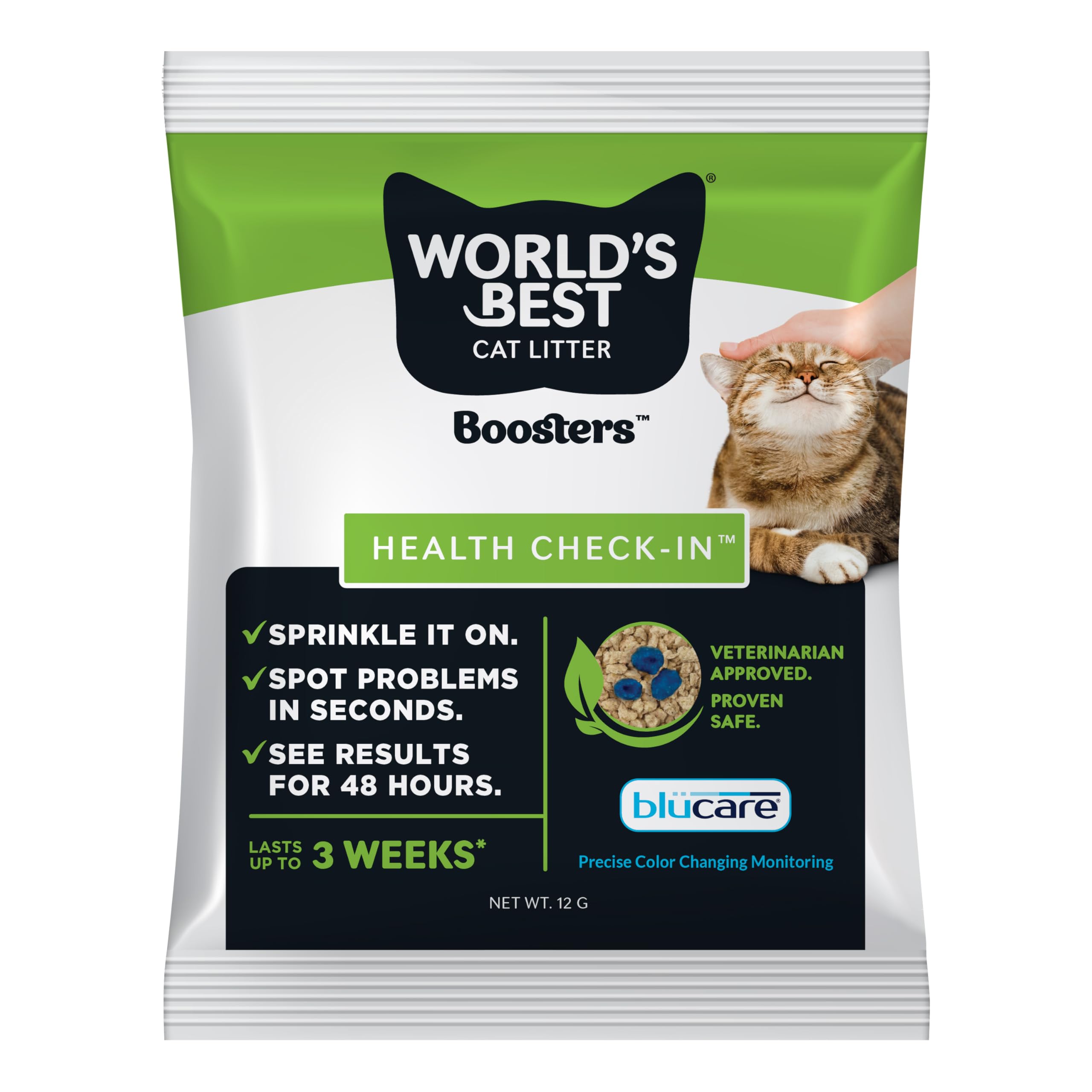 WORLD'S BEST CAT LITTER® Boosters™ Health Check-in™ | Cat Litter Additive for Health Monitoring | UTI Monitoring and Detection with Color Changing Indicator | Vet Approved | Single Packet, 12g