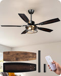 EDISHINE 52" Farmhouse Ceiling Fans with Lights and Remote, 10%-100% Dimmable, Reversible DC Motor, 6 Speed, 5 Wooden Blades, Timer, Rustic Caged Fandelier Ceiling Fan for Living Room, Bedroom