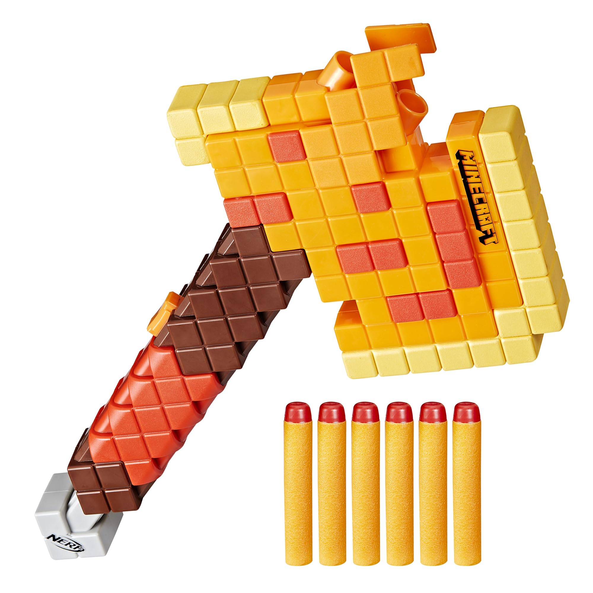 NERF Minecraft Firebrand, Dart Blasting Axe, 6 Elite Foam Darts, Design Inspired by Minecraft Axe in The Game, Pull Down Priming, Minecraft Toys