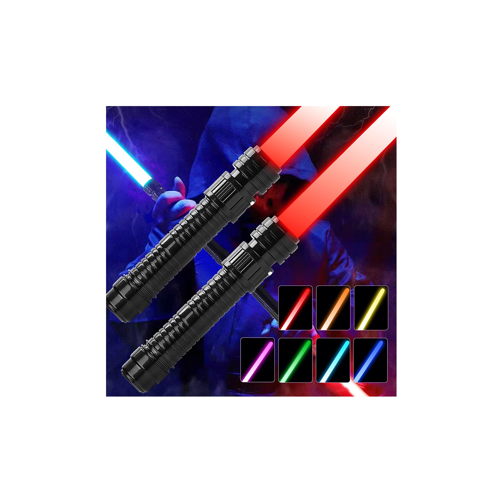 Light Up Swords Saber for Kids,2 pack 7 colors Expandable Light Swords Toys with FX Sound(Motion Sensitive) and Realistic Handle,Halloween Dress Up Parties, Xmas Present, Galaxy Fighters and Warriors